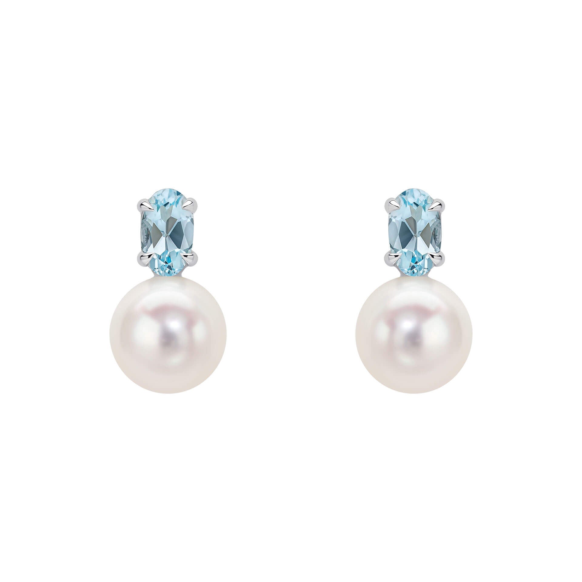 Elements Gold Freshwater Pearl and Sky Blue Topaz Stud Earrings