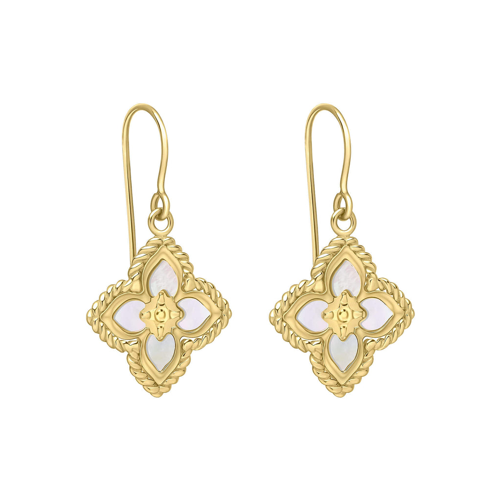 Elements Gold Mother of Pearl Flower Hook Earrings