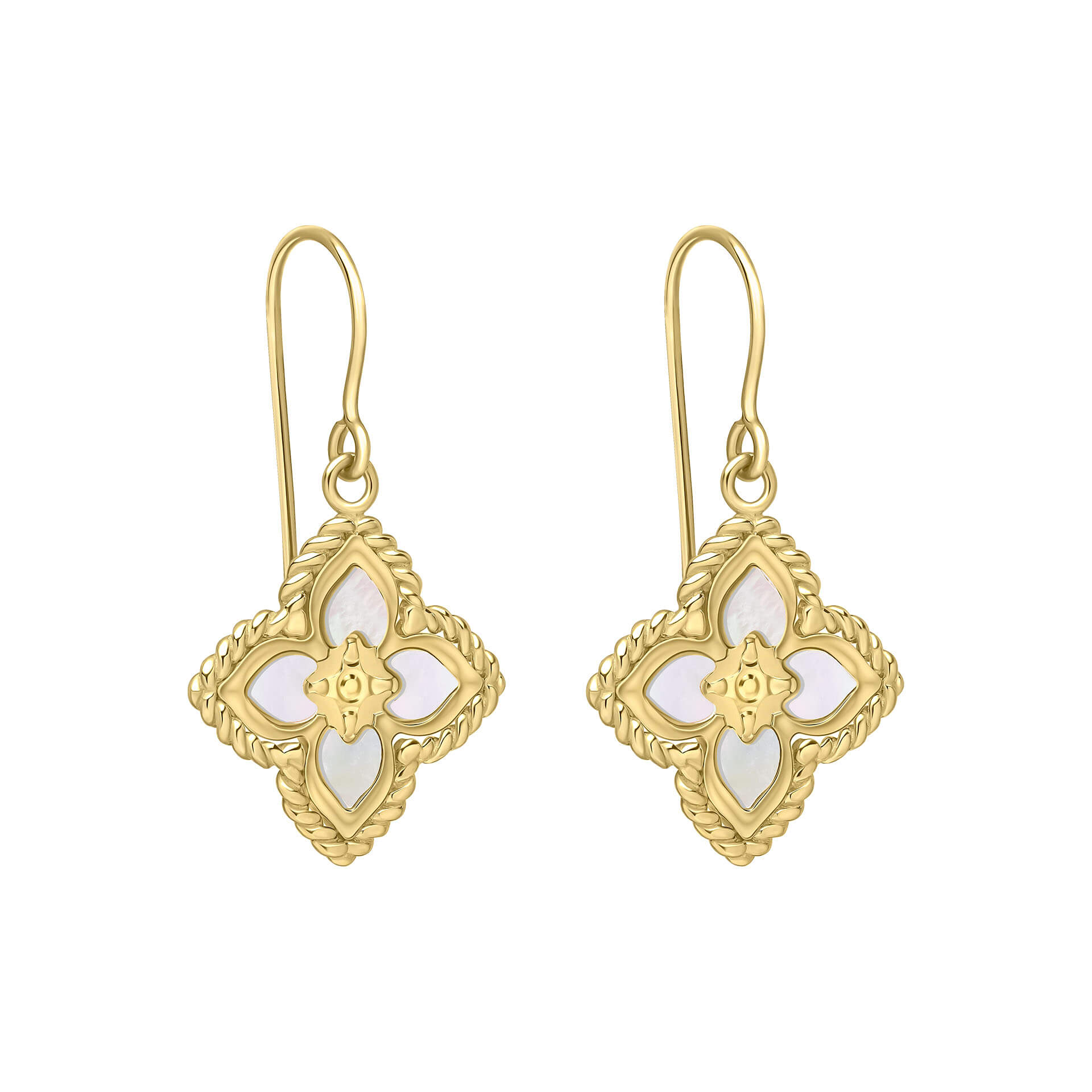 Elements Gold Mother of Pearl Flower Hook Earrings