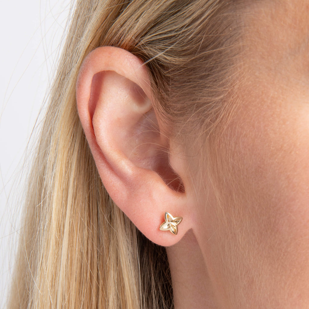 Elements Gold Textured Flower Stud Earrings