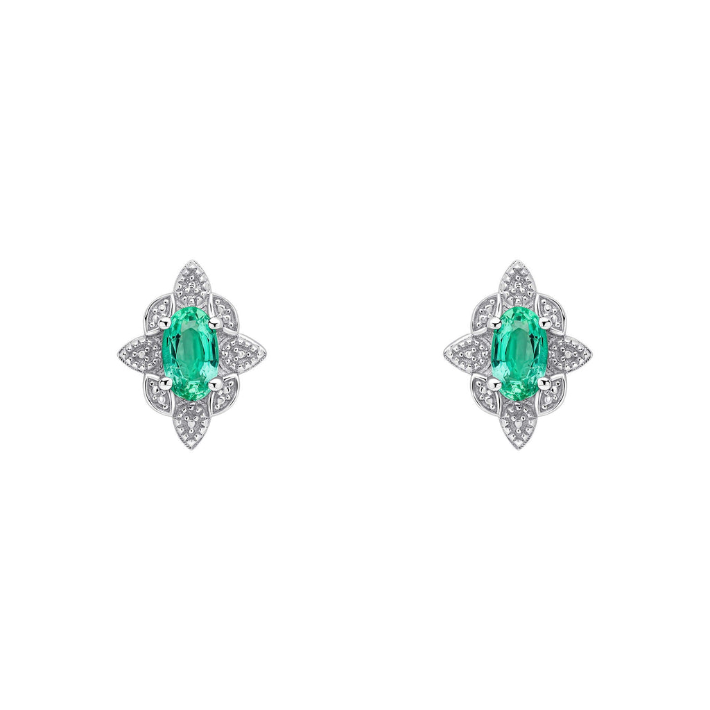 Elements Gold Emerald Art Deco Stud Earrings