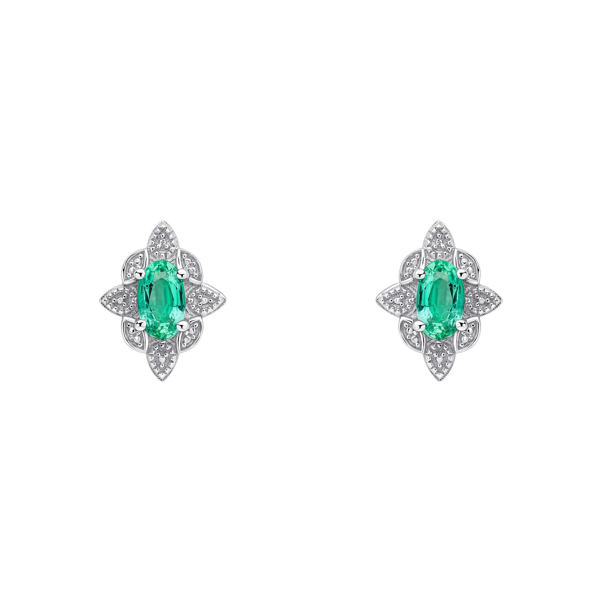 Elements Gold Emerald Art Deco Stud Earrings