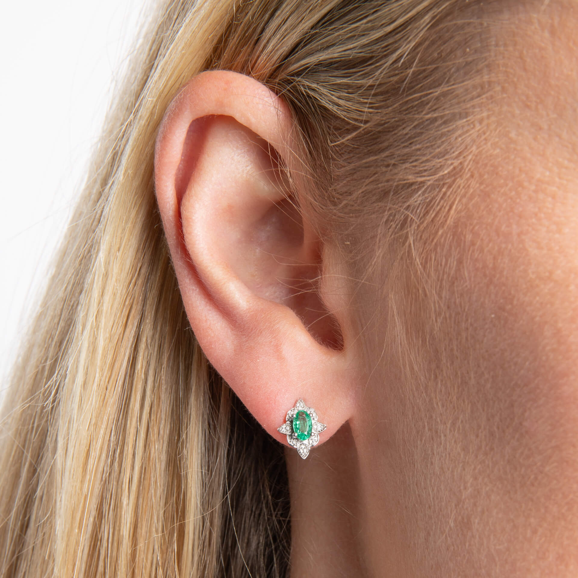 Elements Gold Emerald Art Deco Stud Earrings