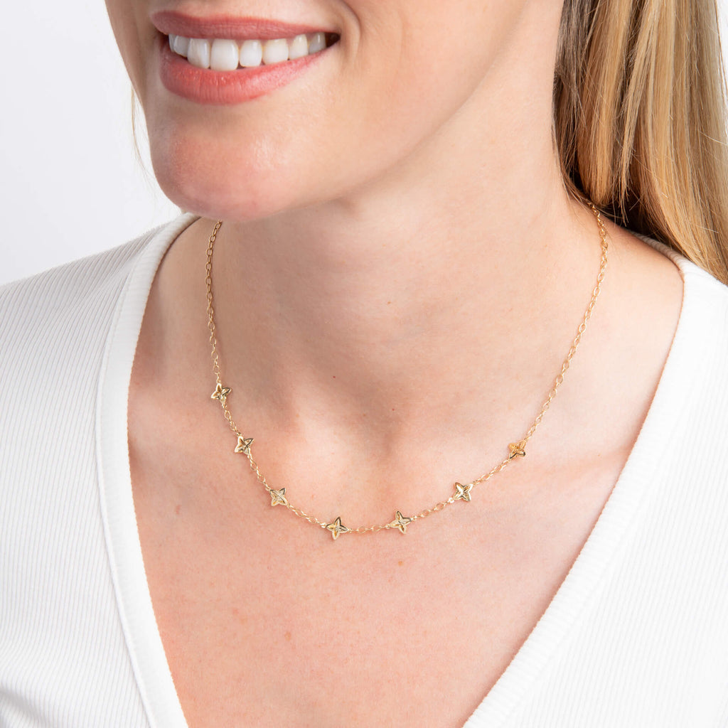 Elements Gold Textured Flower Station Necklace