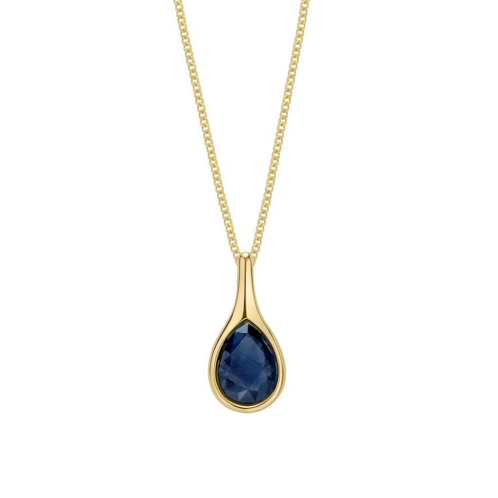 Elements Gold Blue Sapphire Sleek Teardrop Pendant