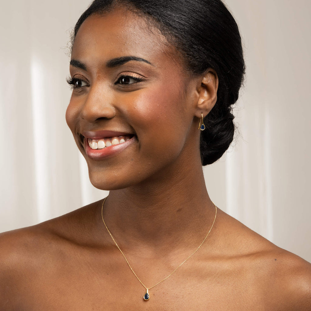 Elements Gold Blue Sapphire Sleek Teardrop Earrings