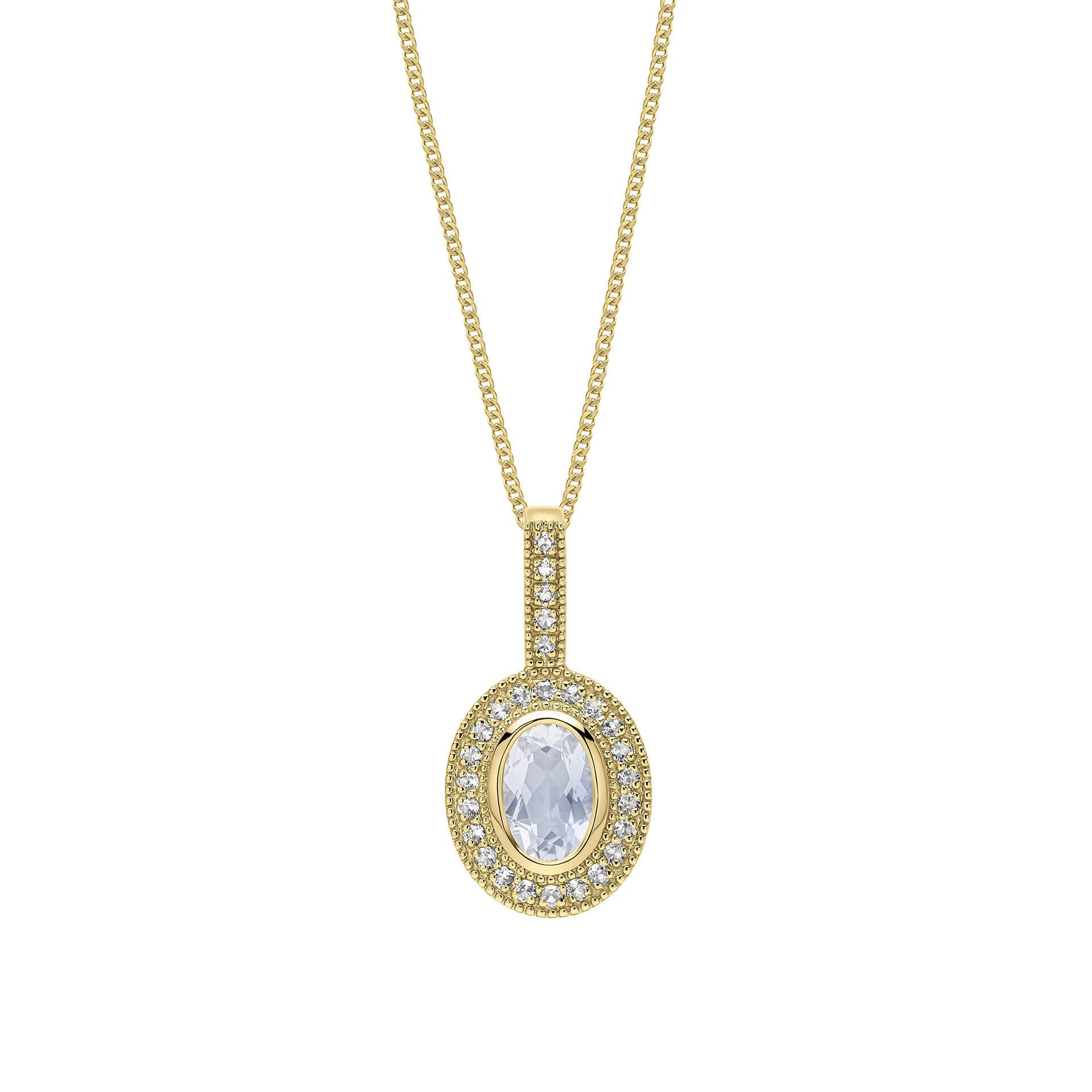 Elements Gold Oval Blue Moonstone and White Topaz Pendant