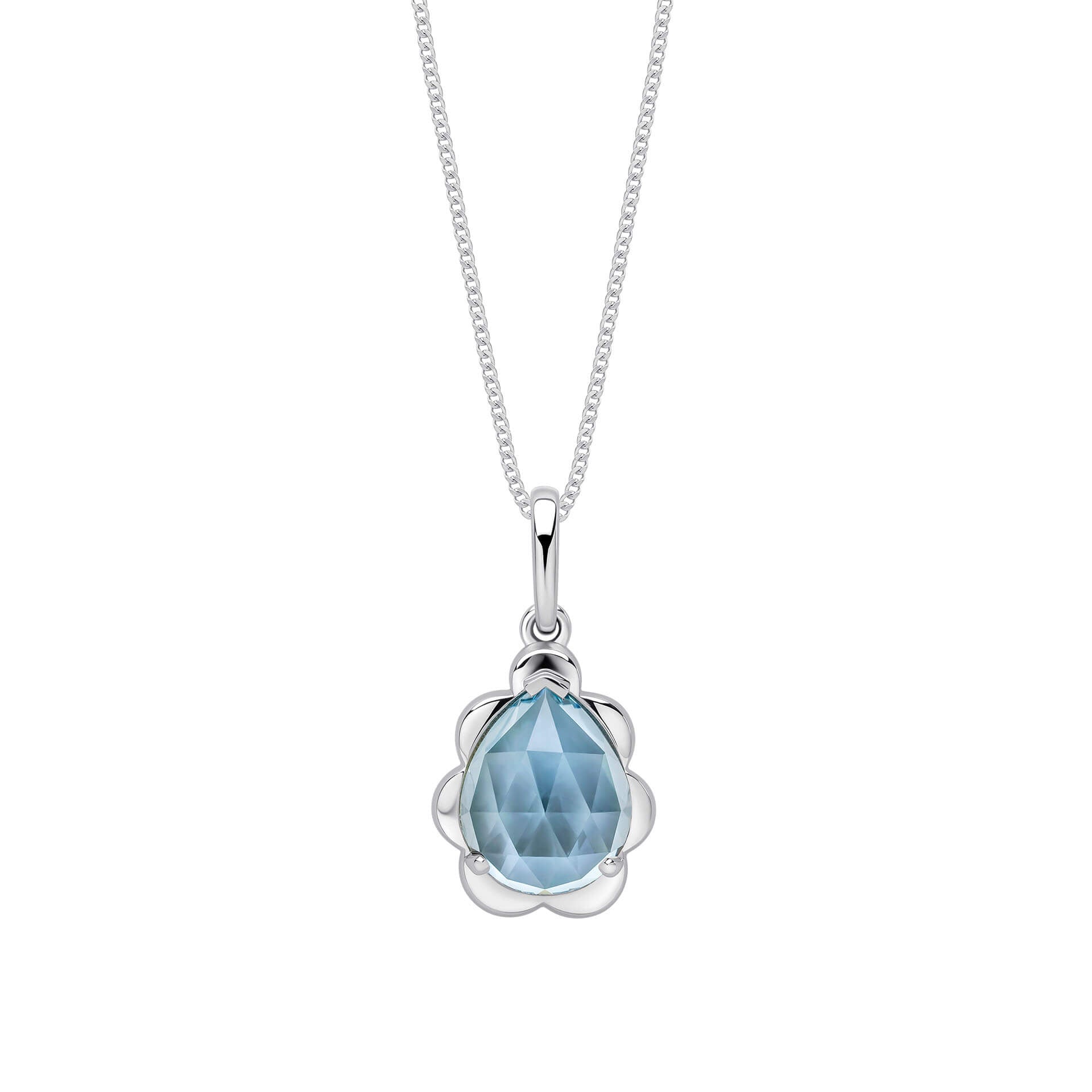 Elements Gold Fancy Cut Sky Blue Topaz Flower Bud Pendant