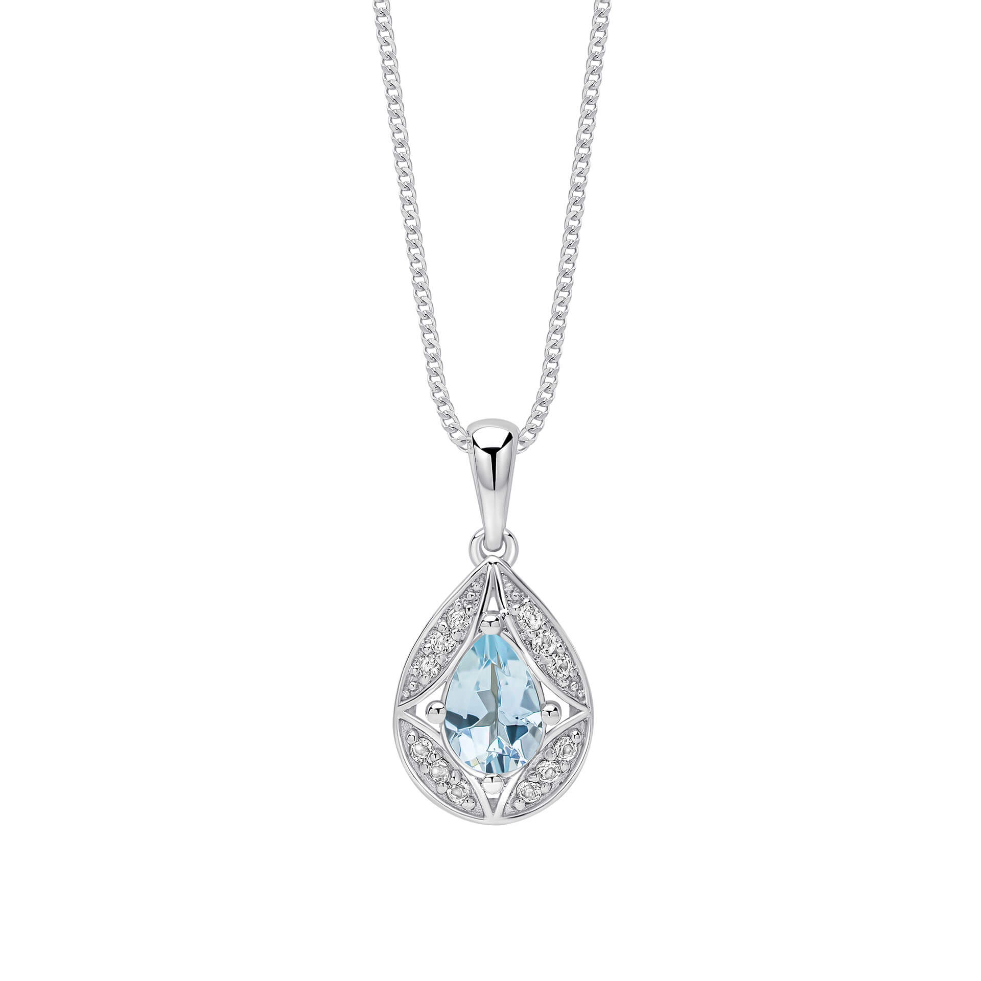 Elements Gold Aquamarine and White Topaz Art Deco Pendant
