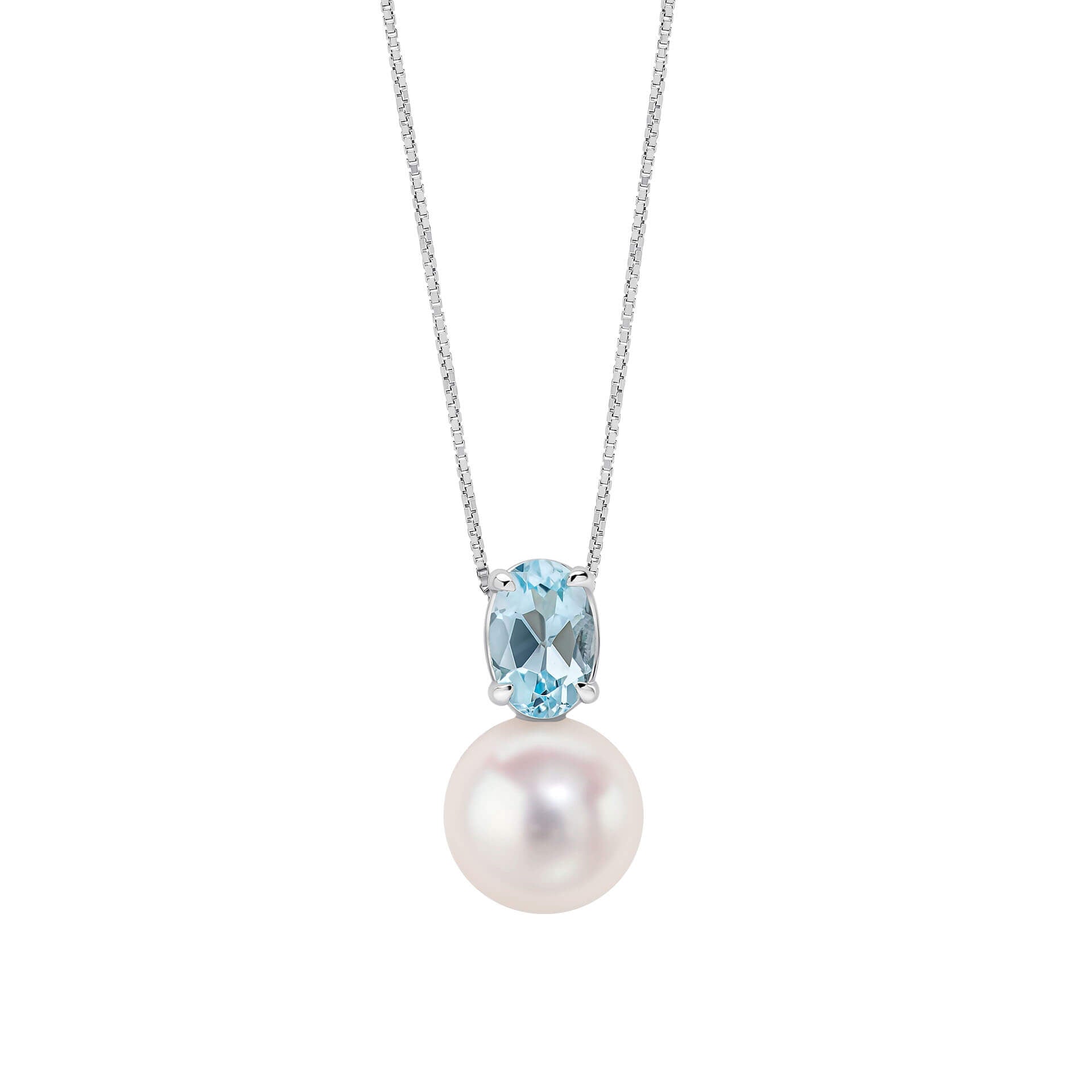Elements Gold Freshwater Pearl and Sky Blue Topaz Pendant