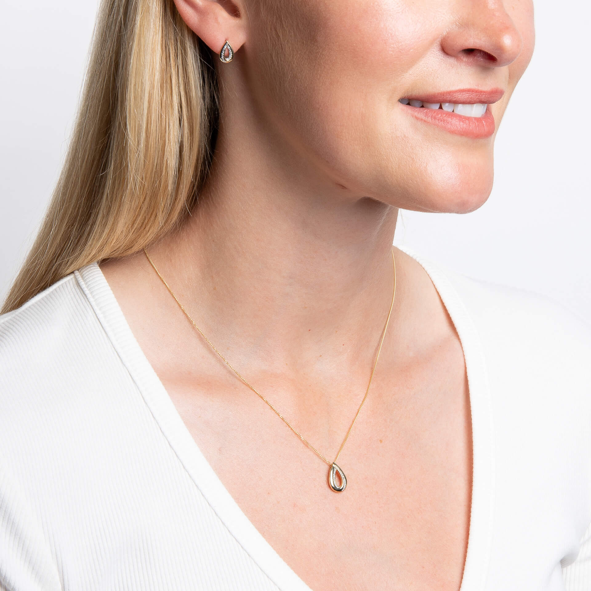 Elements Gold Cut Out Diamond Teardrop Earrings