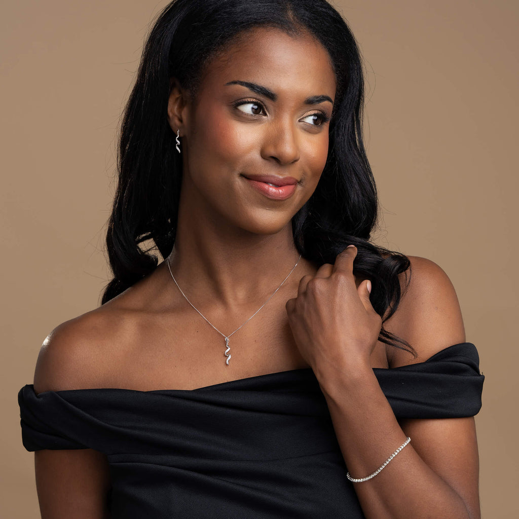 Elements Gold Diamond Twisted Ribbon Drop Earrings