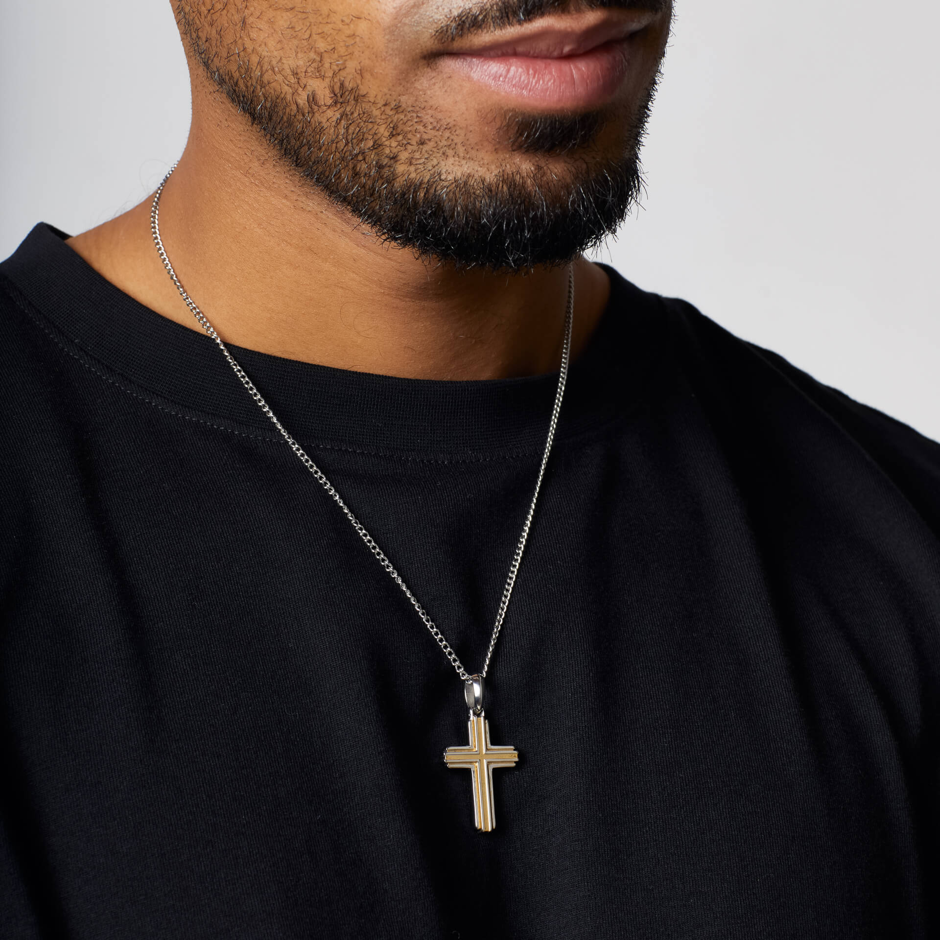 Fred Bennett Two Tone Stainless Steel Cross Necklace