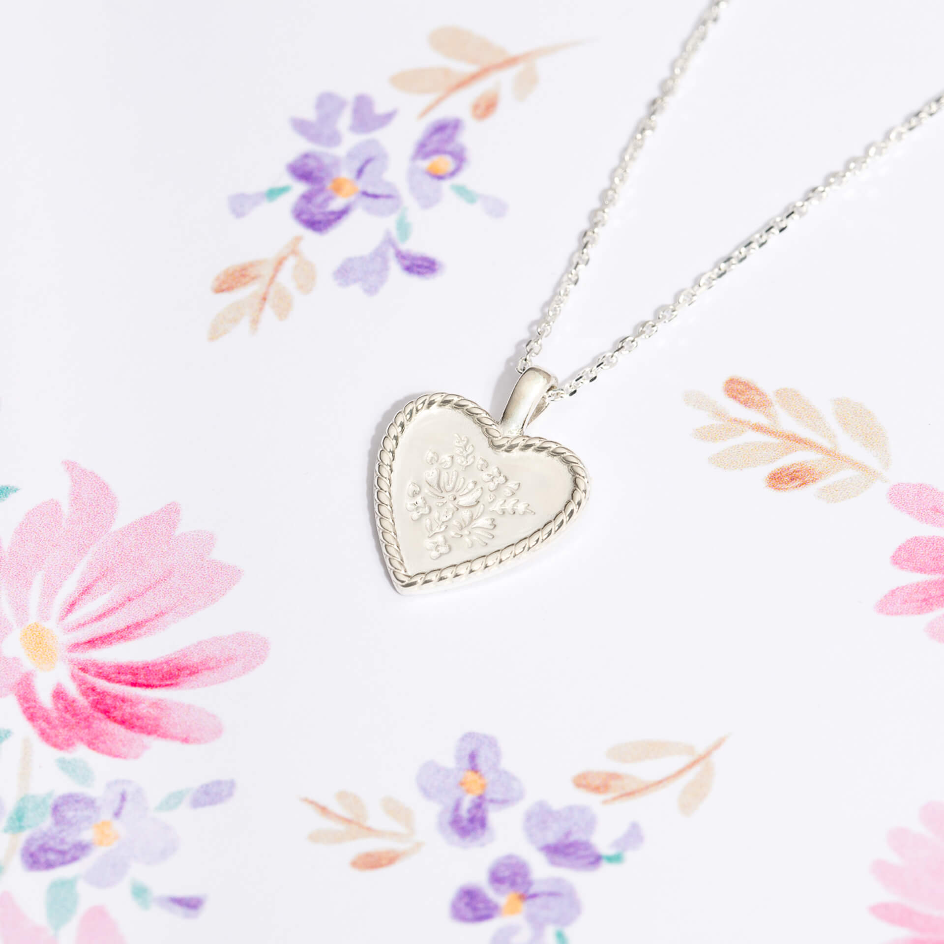 Laura Ashley Silver Spring Posy Vintage Heart Necklace