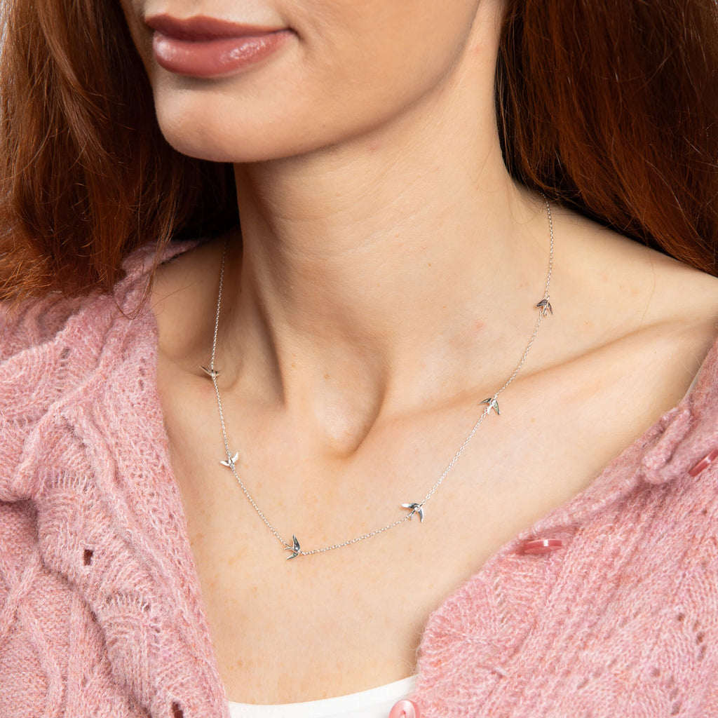 Laura Ashley Silver Blue Birds Station Necklace