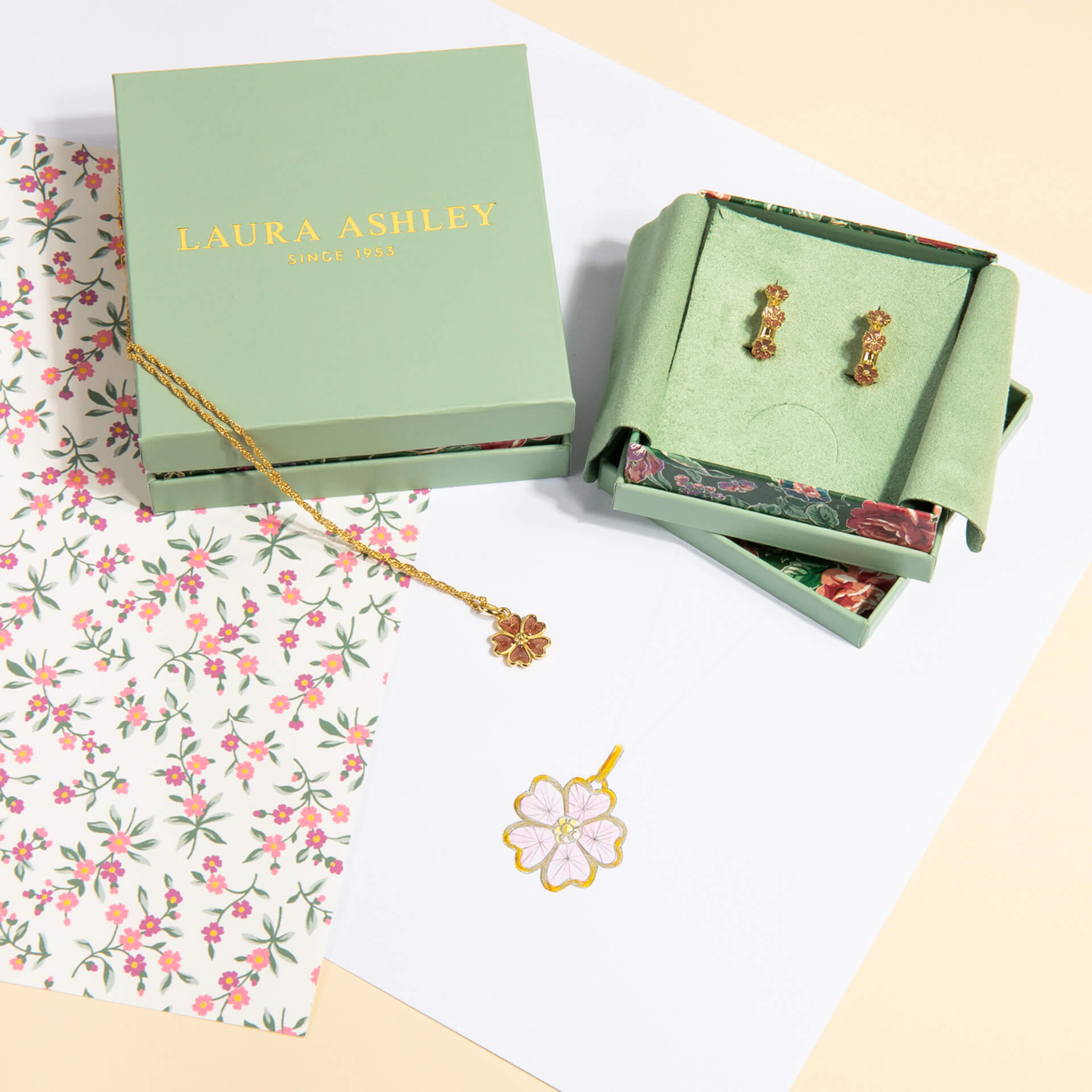 Laura Ashley Silver Riverly Ditsy Guilloche Flower Necklace