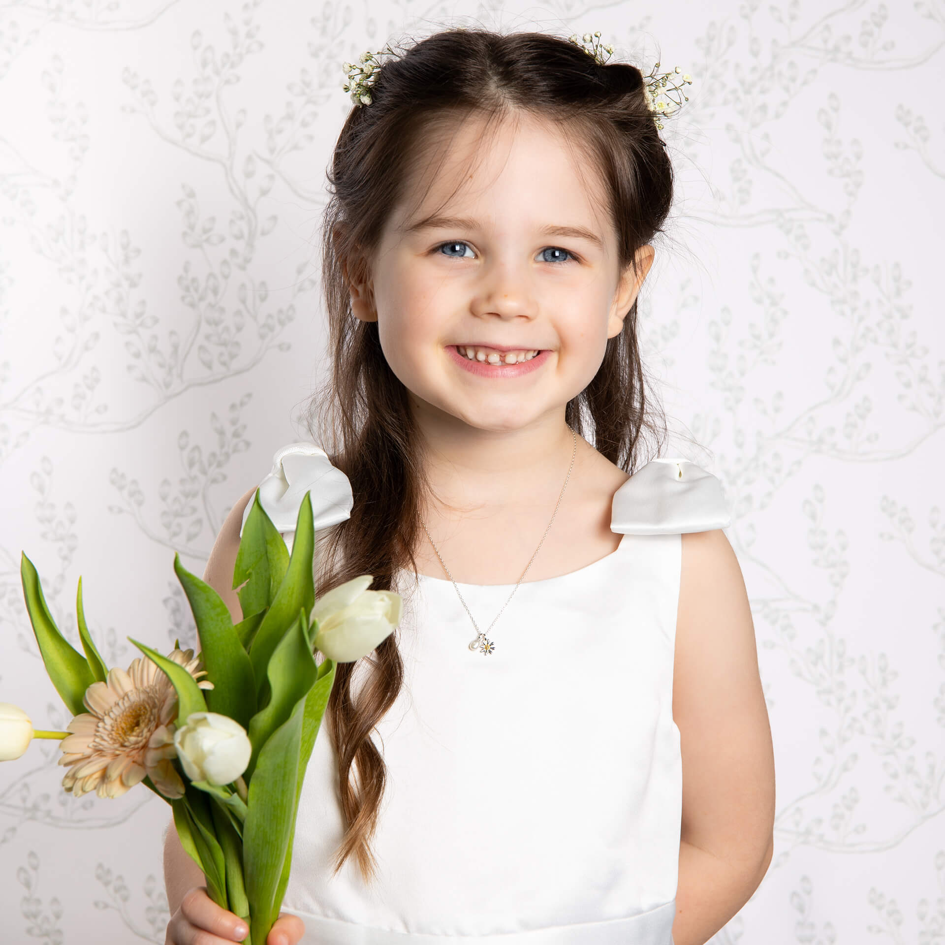 Laura Ashley Silver Kids Everingham Meadow Daisy Charm Necklace