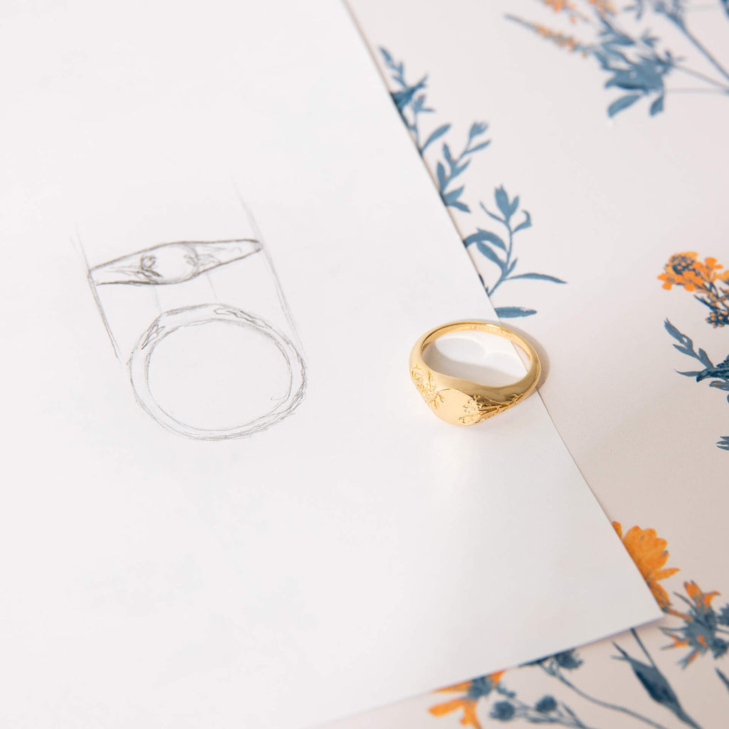 Laura Ashley Silver Farlington Flowers Signet Ring