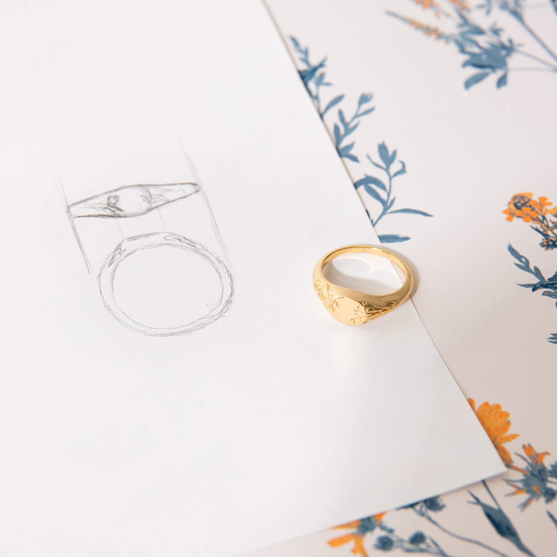 Laura Ashley Silver Farlington Flowers Signet Ring