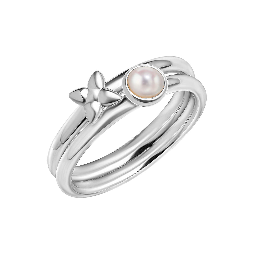 Laura Ashley Silver Hartley Check Mabe Pearl Stacking Rings
