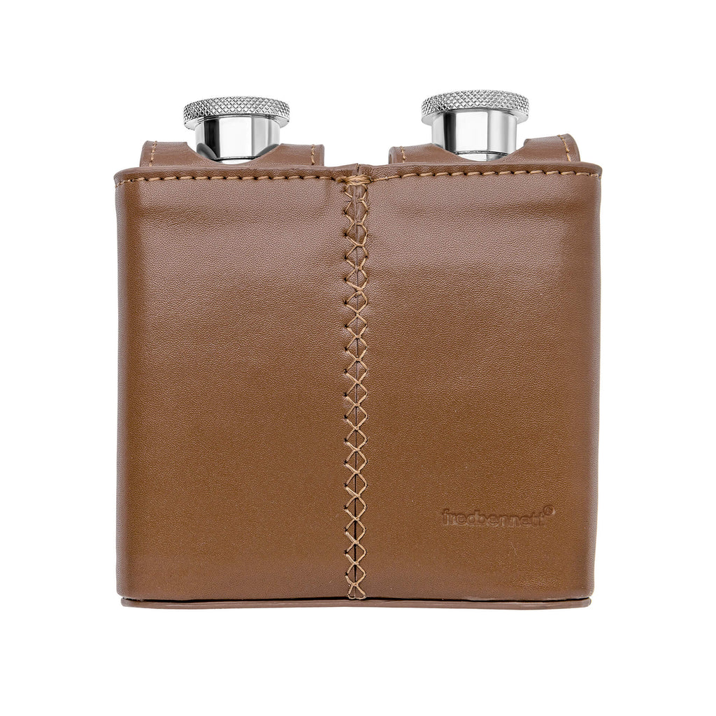 Fred Bennett Twin Brown Leather 3oz Hip Flasks with Case