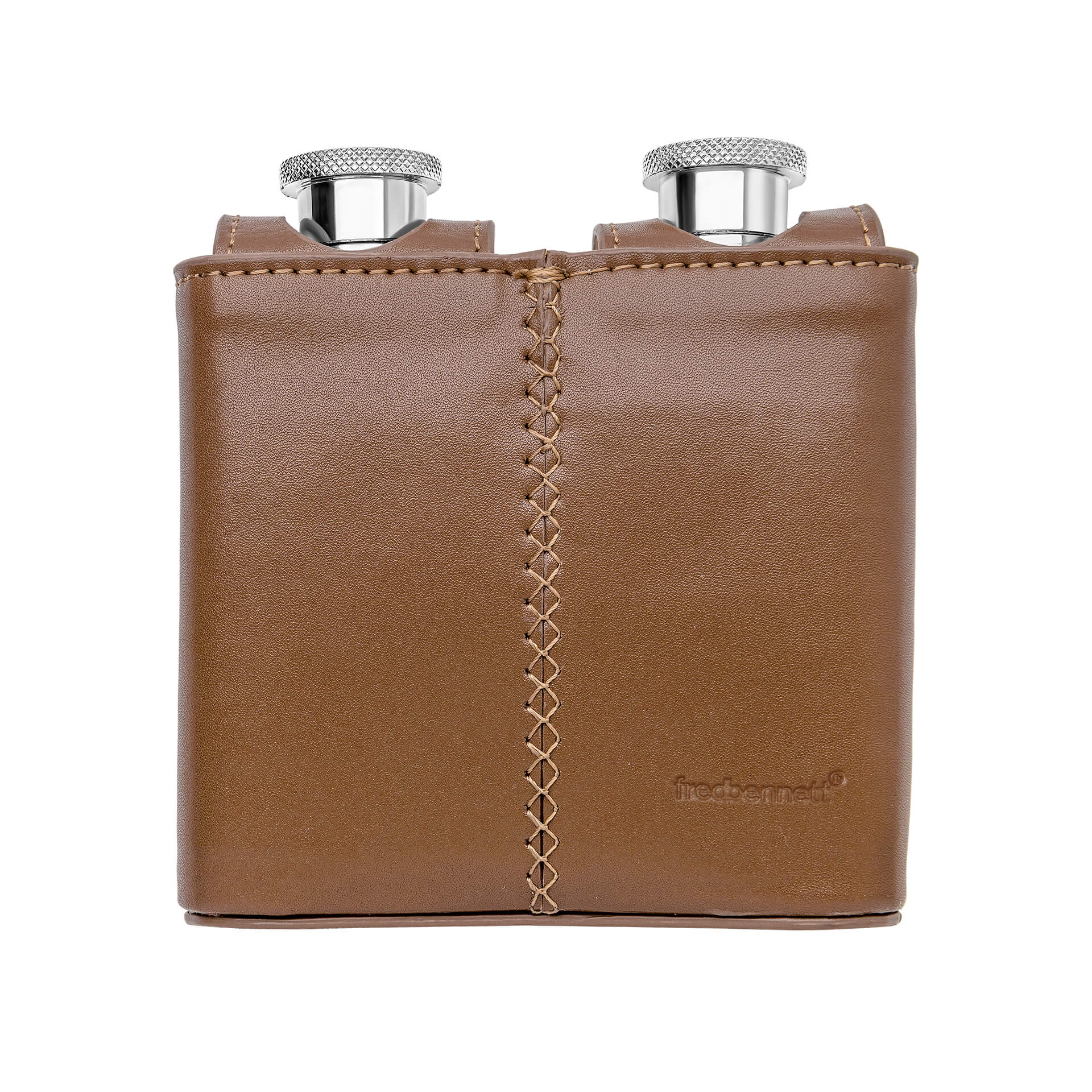 Fred Bennett Twin Brown Leather 3oz Hip Flasks with Case