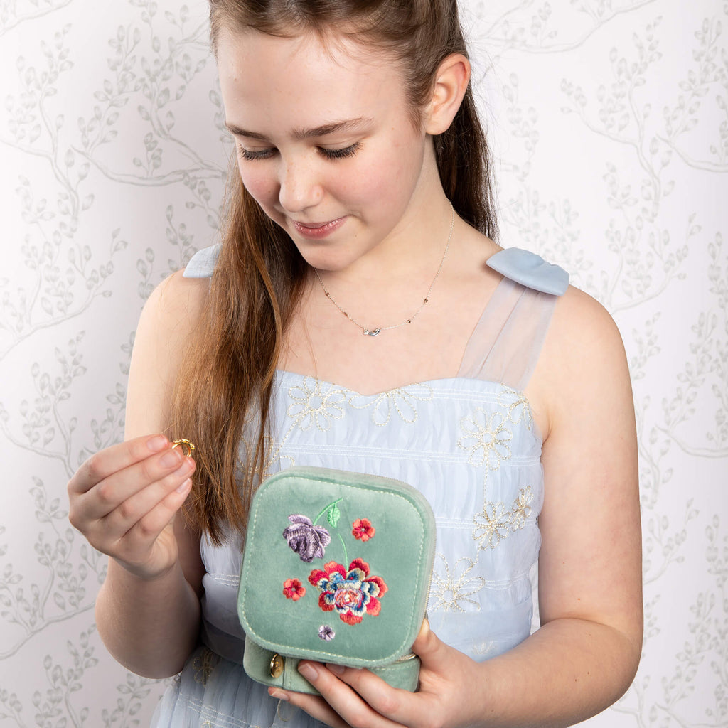 Laura Ashley Silver Elveden Embroidered Jewellery Box
