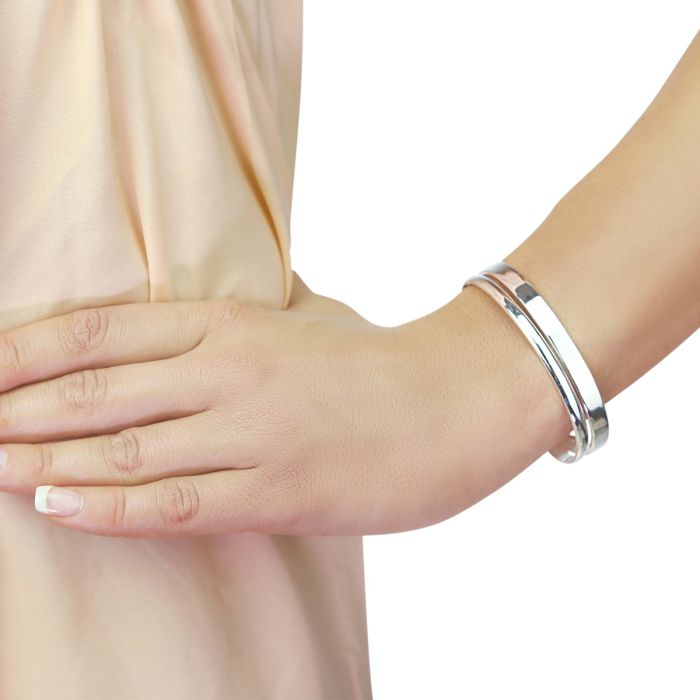 Beginnings Silver Bangle B085 D-Shape & Flat Torque Sterling Silver Bangle B085