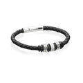 Fred Bennett Black Leather Bracelet with Black IP Beads