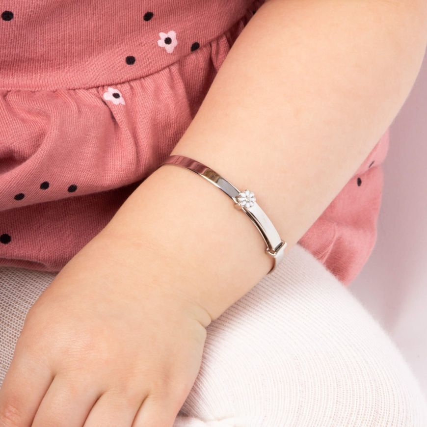 Children's Silver & Diamond Daisy Expandable Bangle B4316 D for Diamond