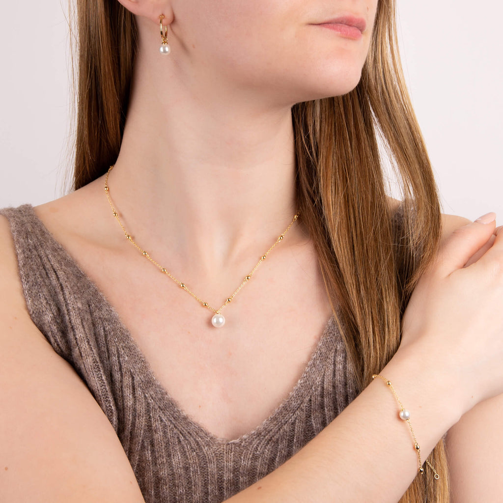Diamonfire Station Necklace with Shell Pearl
