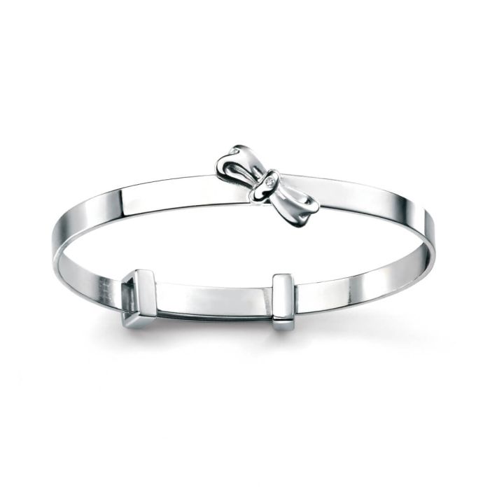 D for Diamond Silver Bangle B4781 Bow Expanding Bangle with Diamond