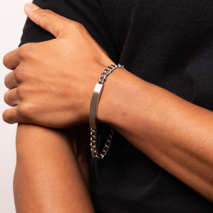 Fred Bennett Brushed Stainless Steel ID Bar Bracelet