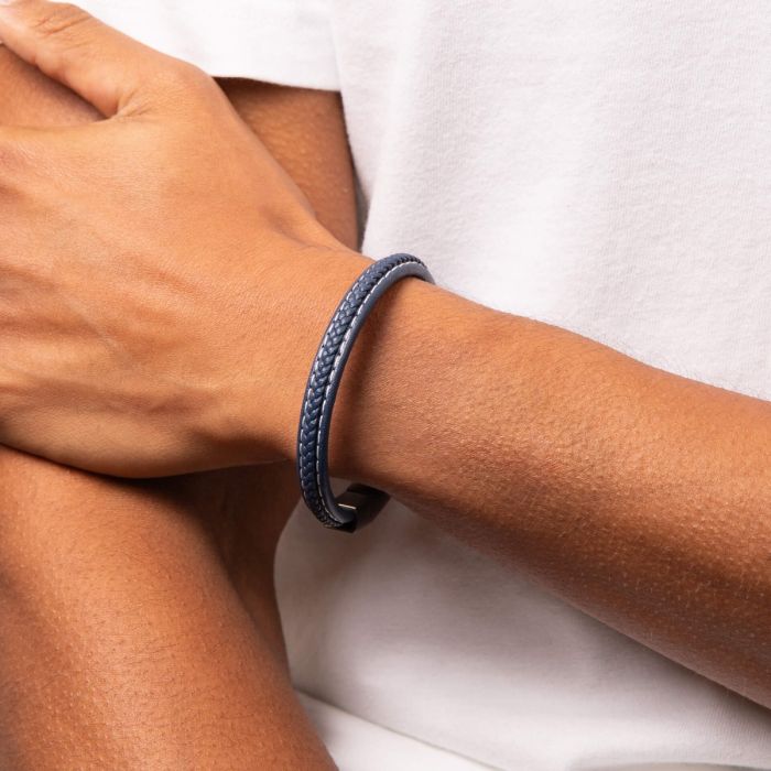 Fred Bennett Plait Detail Leather Bracelet With Brushed Finish