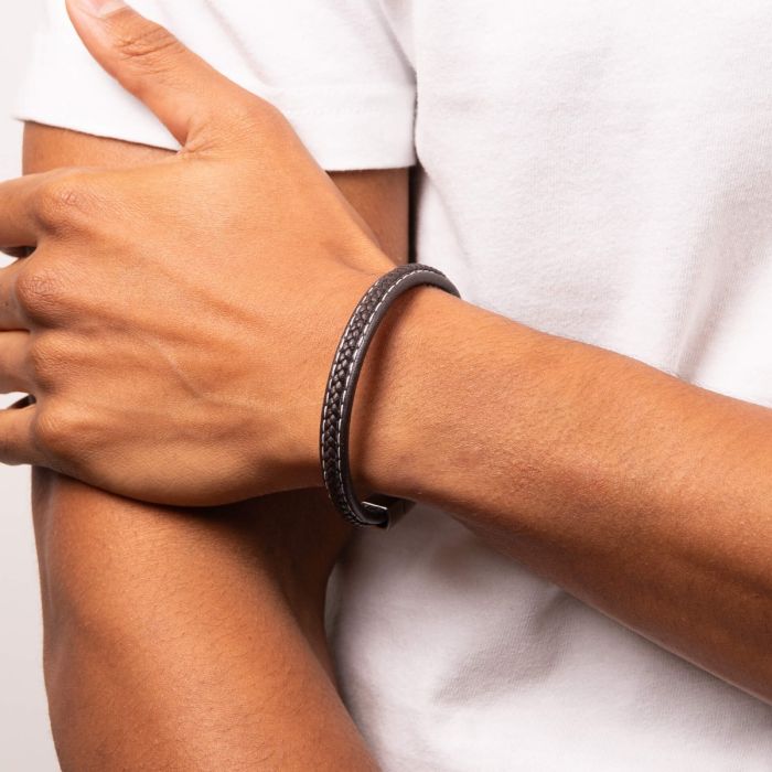 Fred Bennett Plait Detail Leather Bracelet With Brushed Finish