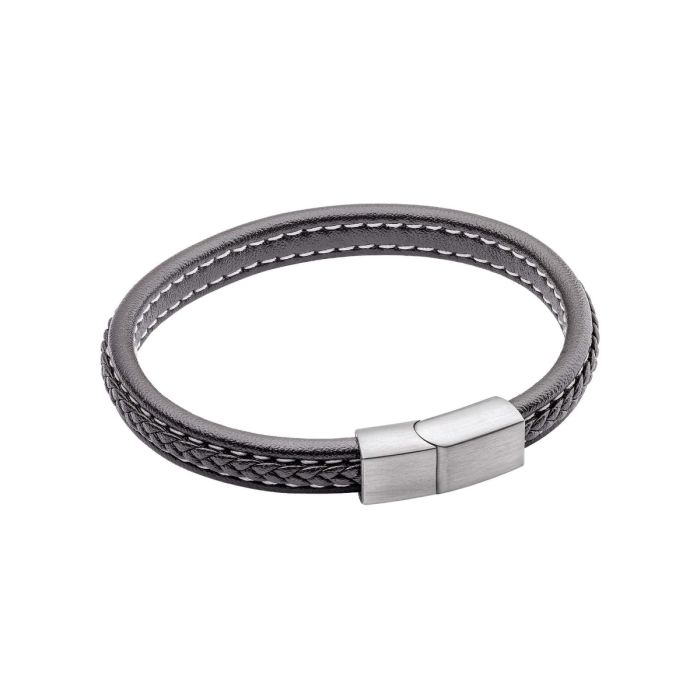 Fred Bennett Plait Detail Leather Bracelet With Brushed Finish