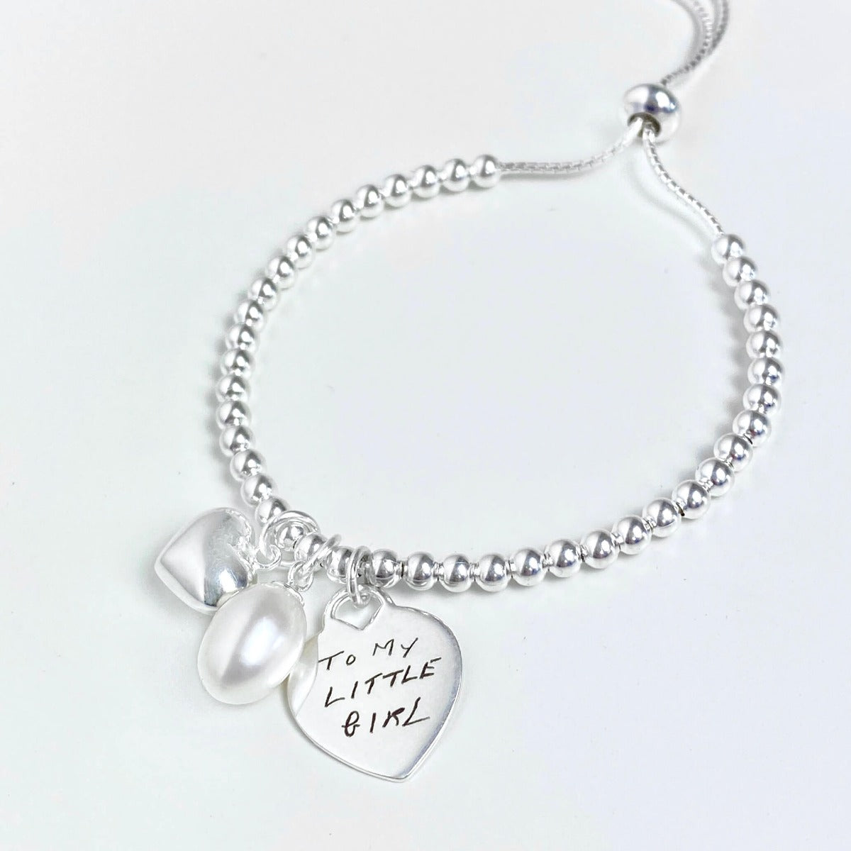 Beginnings Heart and Pearl Charm Ball Slider Bracelet