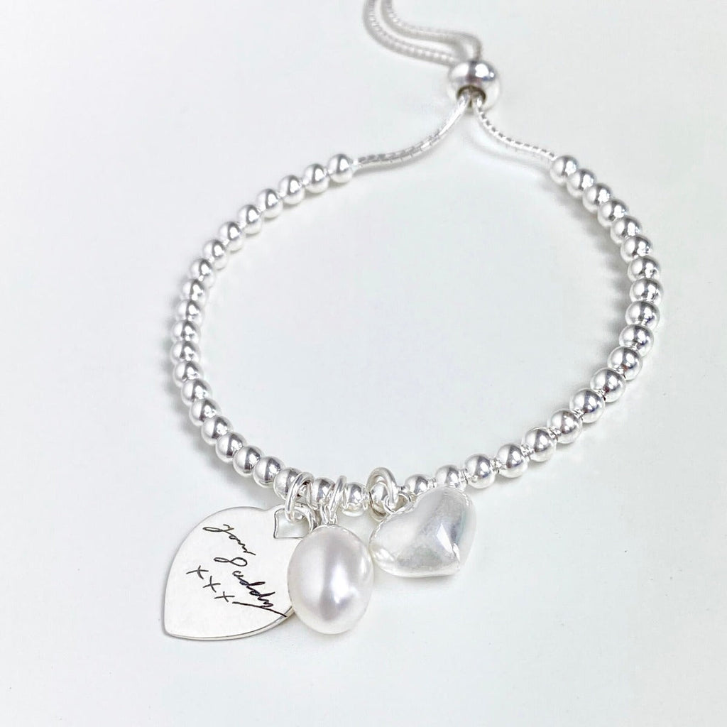 Beginnings Heart and Pearl Charm Ball Slider Bracelet