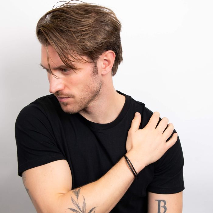 Fred Bennett Double Row Black Leather Bracelet