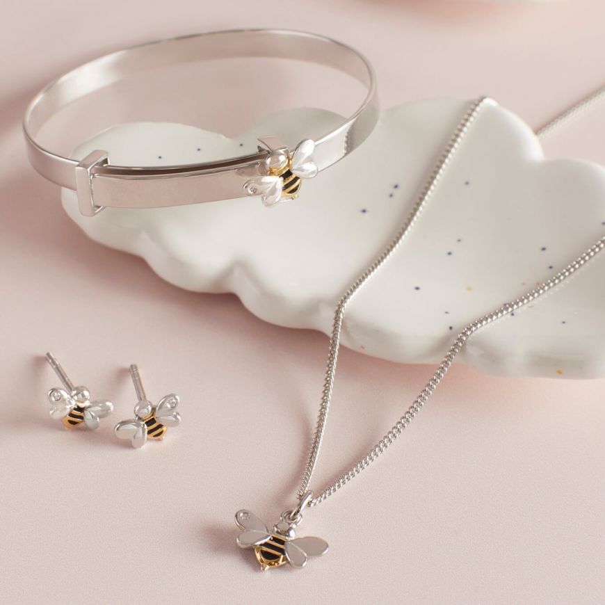 Silver Bangle B5369 Enamel Bee Expanding Bangle Bee Bangle D for Diamond
