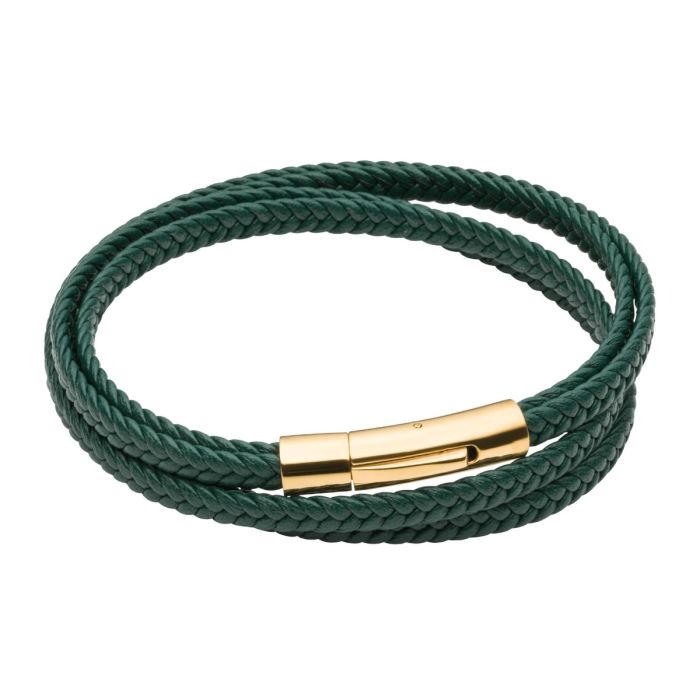Fred Bennett Multi Row Plaited Green Leather Bracelet