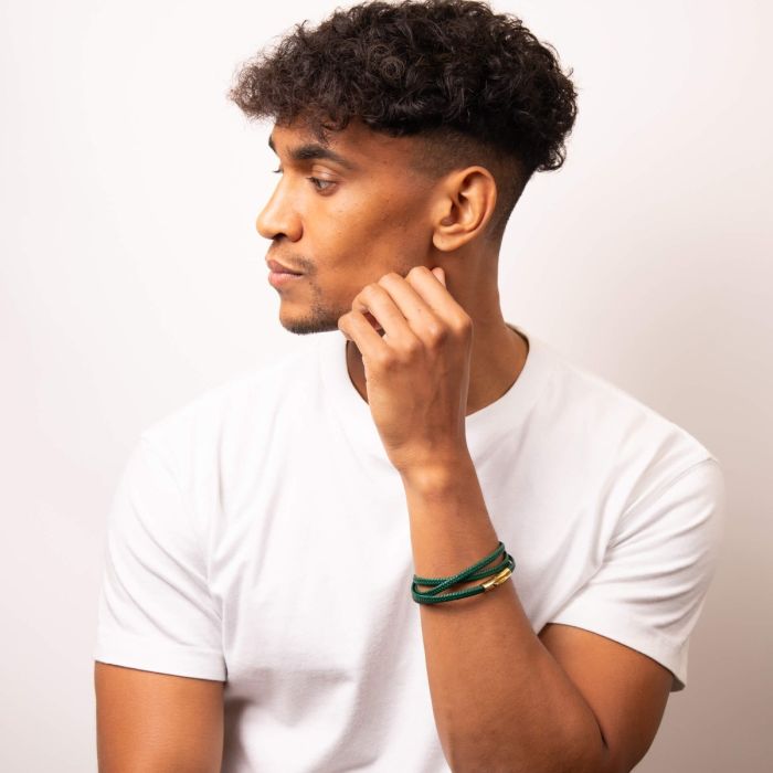 Fred Bennett Multi Row Plaited Green Leather Bracelet