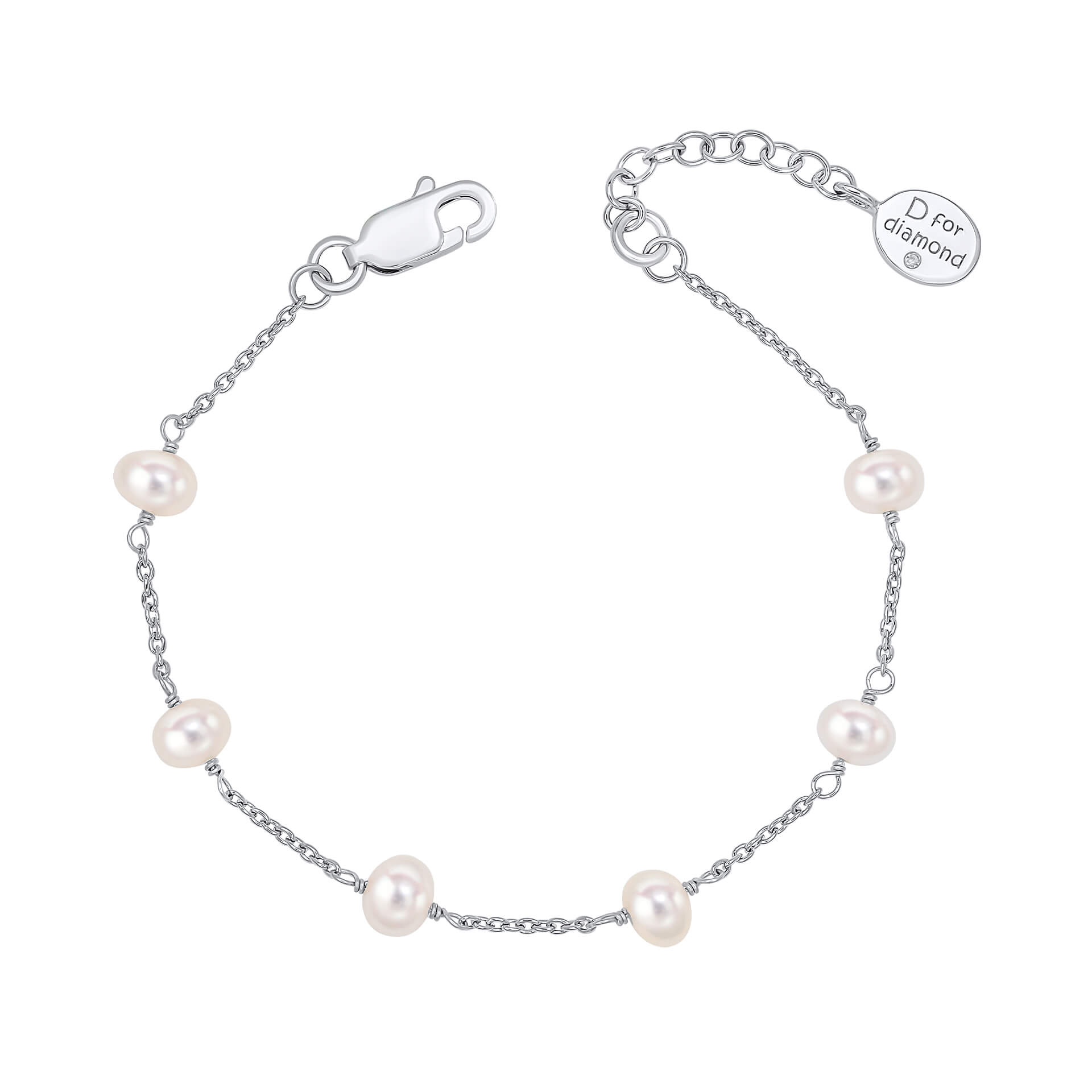 D For Diamond Pearl Station Bracelet with Diamond