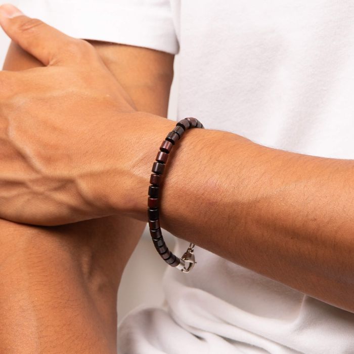 Fred Bennett Stainless Steel Bracelet with Natural Wood Beads