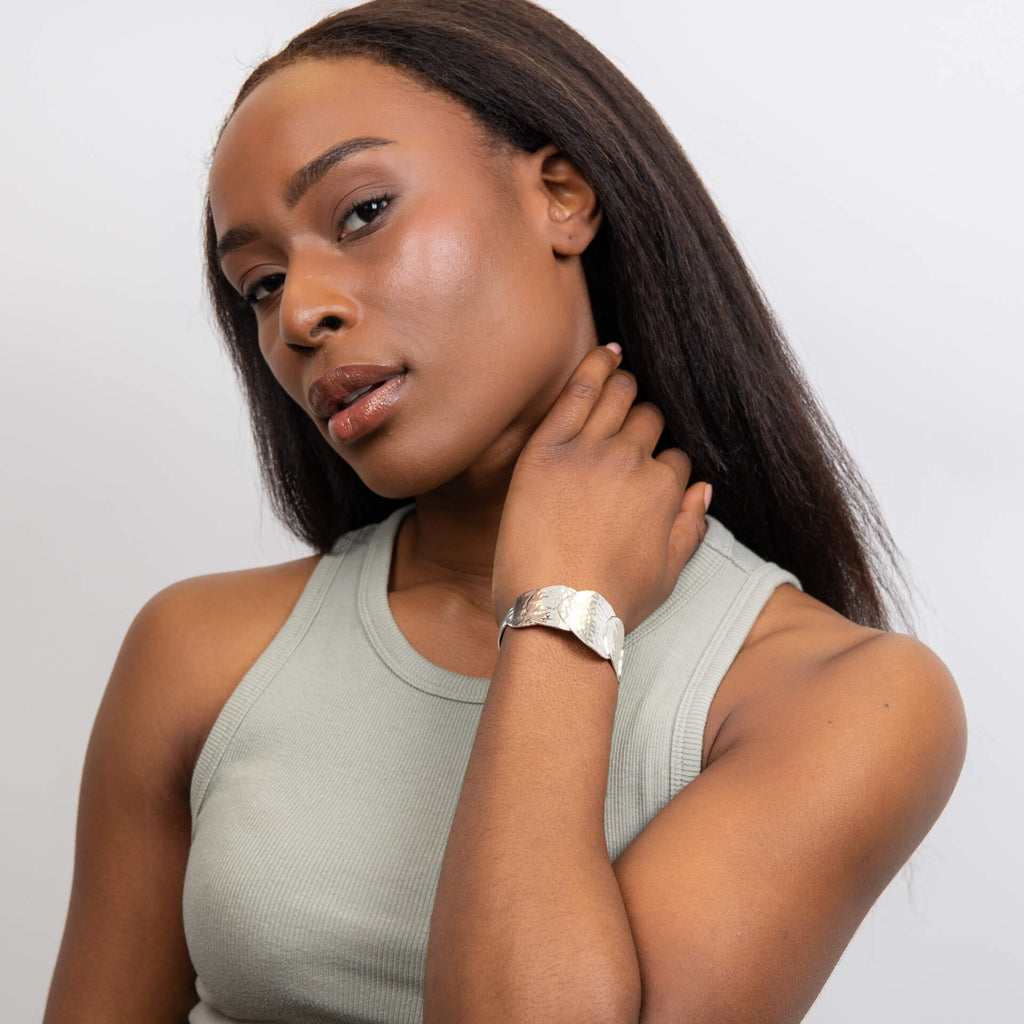 Beginnings Hammered Disc Statement Cuff Bangle