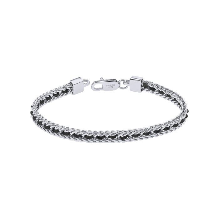 Fred Bennett Stainless Steel Chain Bracelet with Black Nylon Detail