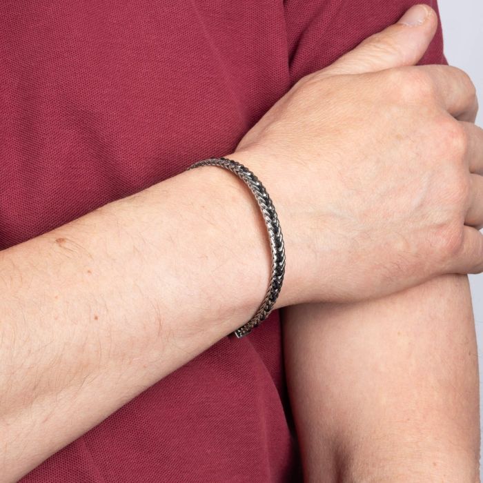 Fred Bennett Stainless Steel Chain Bracelet with Black Nylon Detail