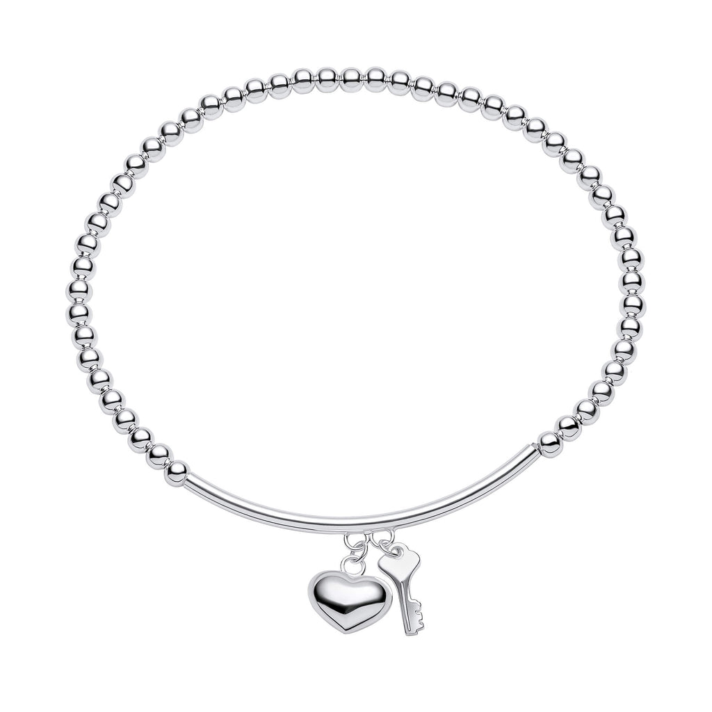 Beginnings Beaded Stretch Bracelet with Heart and Key Charms