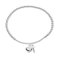 Beginnings Silver Bracelet Beaded Stretch Bracelet with Heart and Key Charms Set B5515