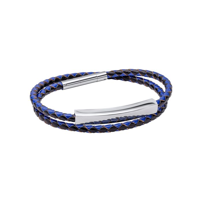 Fred Bennett Double Wrap Blue and Black Leather Bracelet